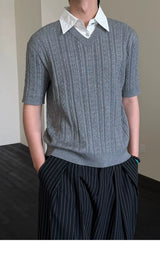 Wool Lyocell Fake Two-piece Knit Tee