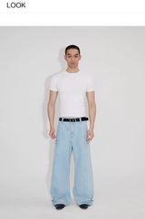 Three-Piece Raw Hem Curved Jeans