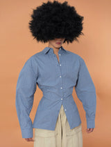 Unisex Fitted Blue Plaid Long-sleeve Shirt