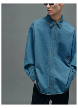 Washed Blue Oversized Embroidered Denim Shirt