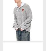 Argyle Knit Wool Blend Polo Sweater