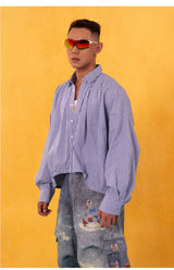 Black White Blue Striped Cropped Shirts