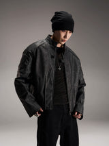 Distressed Deconstructed Biker Leather Jacket