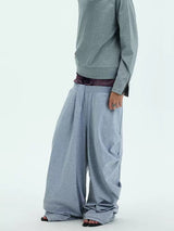 Two-tone Asymmetrical Pleated Baggy Sweatpants