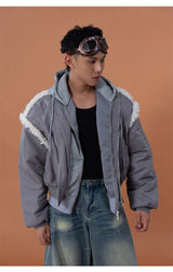 Gray 2-in-1 Hooded Sherpa Bomber Jacket