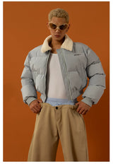 Cropped Collared Faux Shearling Puffer Coat