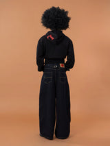 Men's Black Cropped Graphic Hooded Cardigan