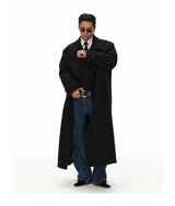 Men's Long Black Double-breasted Wool Coat