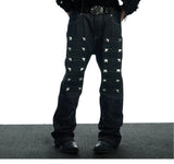 Punk Raw Denim Straight Flare Jeans