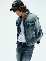 Two Tone Cropped Wide Denim Jacket