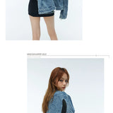 Vintage Washed Two-Tone Mesh Denim Jacket