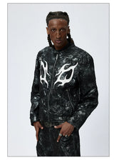 American Printed Pleated Leather Biker Jacket