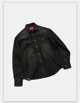 Washed Distressed Patchwork Denim Shirt Jacket