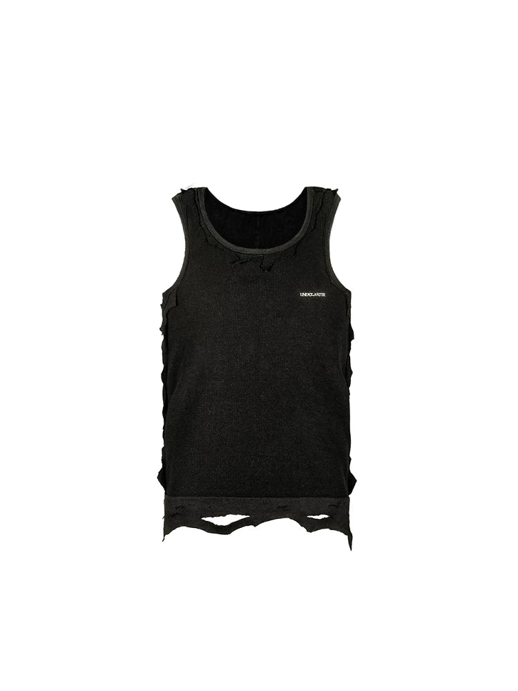 Distressed Ripped Patch Slim Tank Top