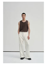 Waist-Adjustable Striped Flared Merino Wool Pants