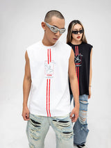Men's White Loose Hand-Printed Tank Tops