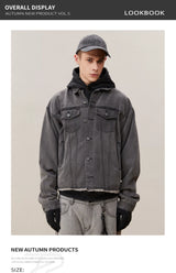 Men's Washed Frayed Collared Denim Jacket