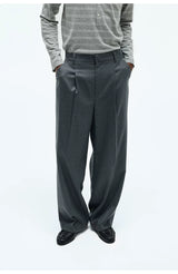 Merino Wool Casual Pleated Straight Pants