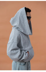 Grey Blue Unisex Letter Print Hoodie