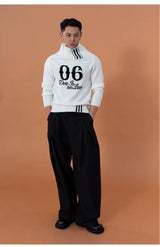 Loose Unisex White Off-shoulder Turtleneck Sweater