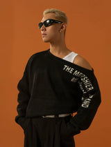 Unisex Black Red Grey Off-shoulder Sweater