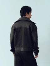 Army Green Ribbed Zip Lapel Jacket