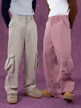 Men's Pink Beige Multi-pocket Cargo Pants
