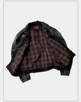 Washed Grey Plaid Lined Denim Jacket