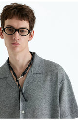 Collared Linen Blend Knit Cardigan
