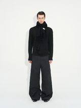 Soft Black Grey Fringed Wool Scarf
