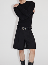 Asymmetric Placket Wool Feel Bermuda Shorts