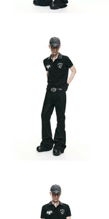 Biker Vintage Embroidered Leather Polo Shirts