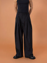 Charcoal Pleated Wide Leg Casual Pants
