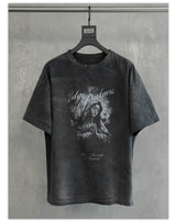 Loose Fit Washed Distressed Printed Tee