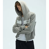 Two-Tone Cotton Embroidered Crop Zip Hoodie