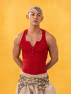 Red White Button Slit Sports Vest