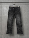 Dark Distressed Crinkled Straight Jeans