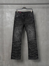 Dark Distressed Crinkled Straight Jeans