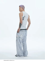 Flared Digital Print Double Waistband Sweatpants