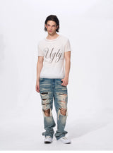 White Men's Twofer Letter Print Tee