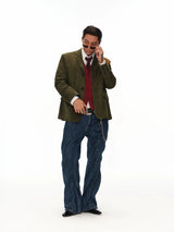 Men's Moss Green Cashmere Leather Blazer