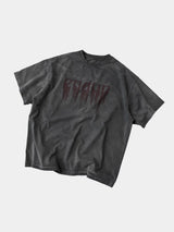 Loose Washed Dark Gray Printed Tee