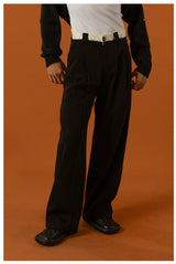 Men's Black-Grey Double Waistband Casual Pants