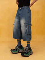 Men's Blue Relaxed Cargo Cropped Jeans