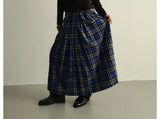 Reversible Pleated Frayed Plaid Denim Skort