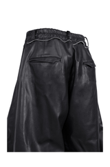 Deconstructed Pleated Curved Leather Pants