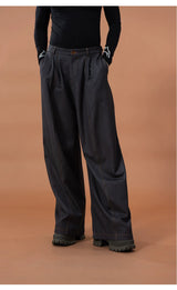 Men's Loose Gray Pleated Denim Pants