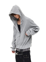Distressed Waffle Riveted Zip-Up Hoodie