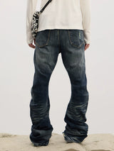Curved Leg Stretchy Washed Distressed Jeans