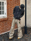 Distressed Drawstring Flare Cargo Pants